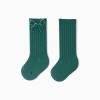 Ribbed knee-high socks with velvet bow for baby girls, dark green