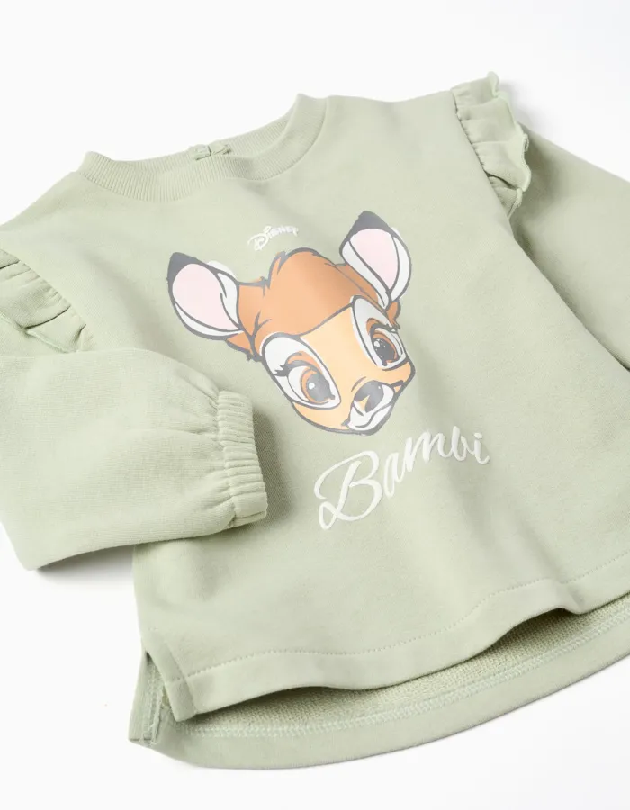 Cotton Sweatshirt with Ruffles for Baby Girls 'Bambi', Green