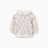 Hooded fleece jacket with floral pattern for baby girls, white