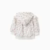 Hooded fleece jacket with floral pattern for baby girls, white