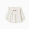 Brushed sweatshirt with embossed flowers for baby girls, white