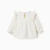 Brushed sweatshirt with embossed flowers for baby girls, white