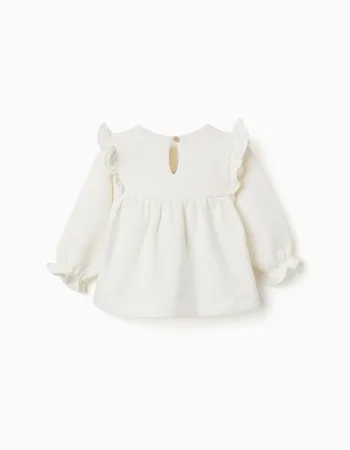 Brushed sweatshirt with embossed flowers for baby girls, white