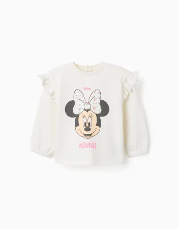 Cotton sweatshirt with Minnie print for baby girls, light beige