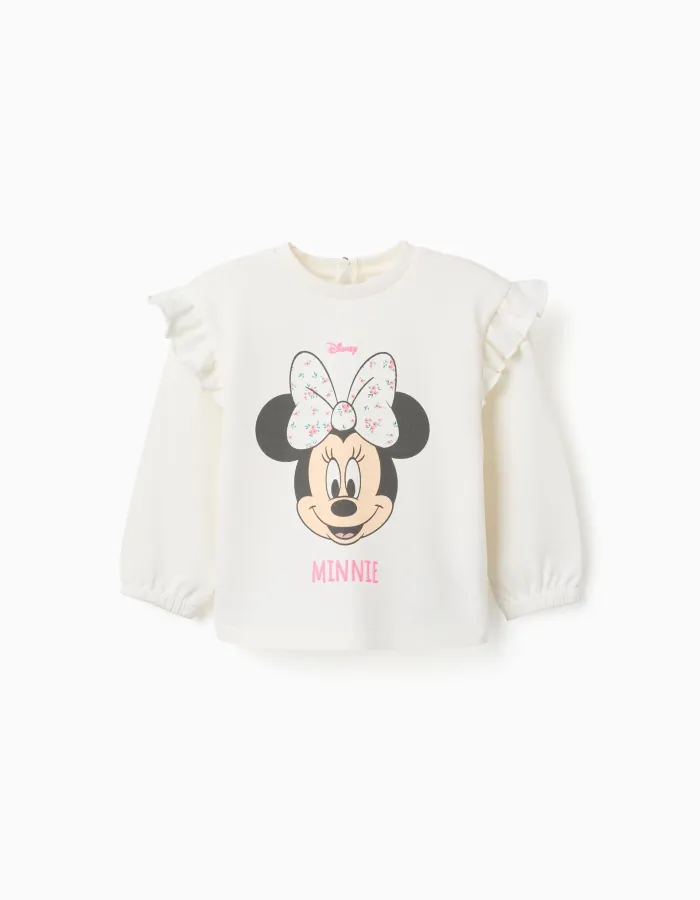 Cotton sweatshirt with Minnie print for baby girls, light beige