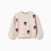 Knitted jumper with intarsia flowers for baby girls, light beige