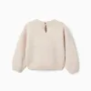 Knitted jumper with intarsia flowers for baby girls, light beige