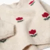 Knitted jumper with intarsia flowers for baby girls, light beige