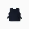 Knitted vest with side bows for baby girls, navy blue