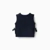 Knitted vest with side bows for baby girls, navy blue