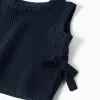 Knitted vest with side bows for baby girls, navy blue