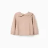 Knitted jumper with scalloped collar for baby girls, beige