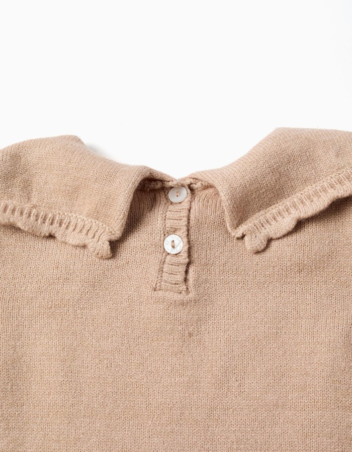 Knitted jumper with scalloped collar for baby girls, beige