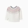 Knitted jumper with jacquard pattern for baby girls, white