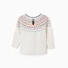 Knitted jumper with jacquard pattern for baby girls, white