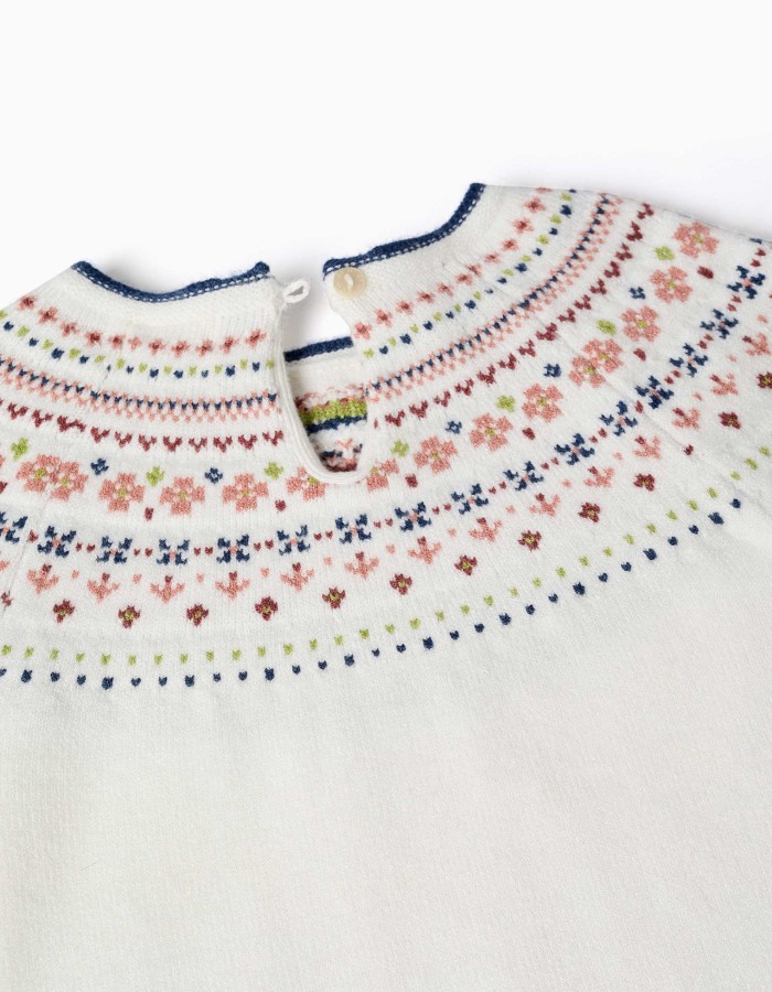 Knitted jumper with jacquard pattern for baby girls, white