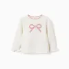 Knitted jumper with jacquard bow for baby girls, white/pink