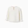 Knitted jumper with jacquard bow for baby girls, white/pink