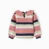 Knitted jumper with stripes for baby girls, pink/beige/blue/green