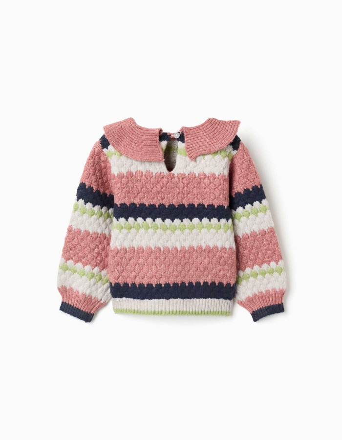 Knitted jumper with stripes for baby girls, pink/beige/blue/green
