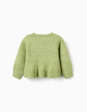 Cardigan with embroidered flowers for baby girls, lime green