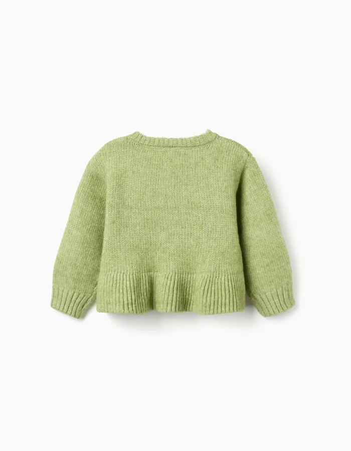 Cardigan with embroidered flowers for baby girls, lime green