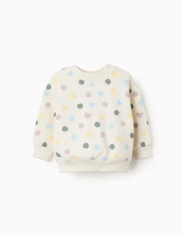 Brushed sweatshirt with hearts and dots pattern for baby girls, white