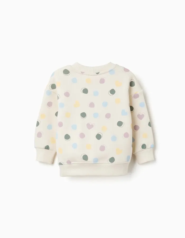 Brushed sweatshirt with hearts and dots pattern for baby girls, white