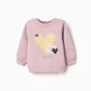 Brushed sweatshirt with printed hearts for baby girls, lilac