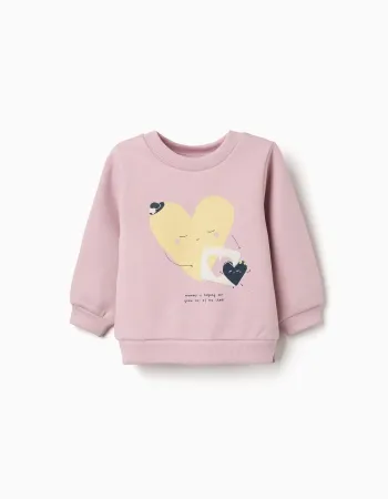 Brushed sweatshirt with printed hearts for baby girls, lilac