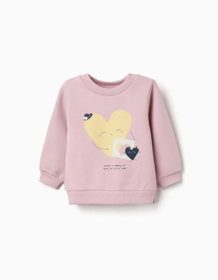 Brushed sweatshirt with printed hearts for baby girls, lilac