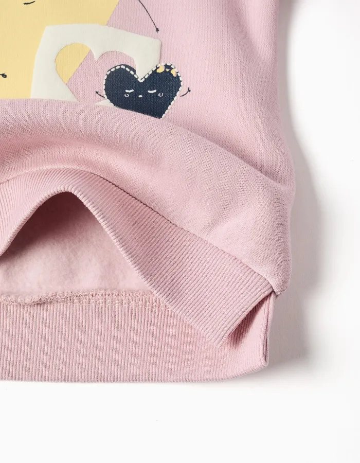 Brushed sweatshirt with printed hearts for baby girls, lilac