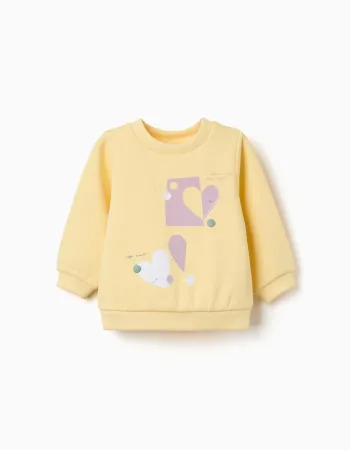 Brushed sweatshirt with printed hearts for baby girls, yellow