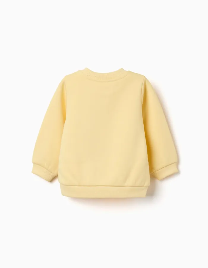 Brushed sweatshirt with printed hearts for baby girls, yellow