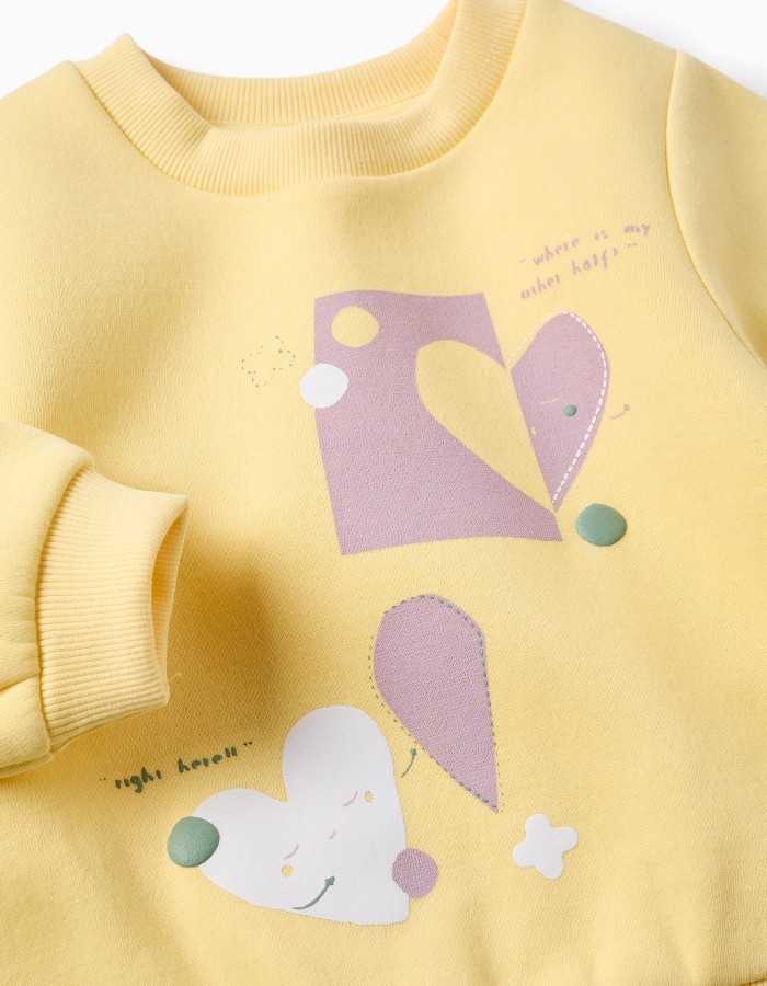 Brushed sweatshirt with printed hearts for baby girls, yellow