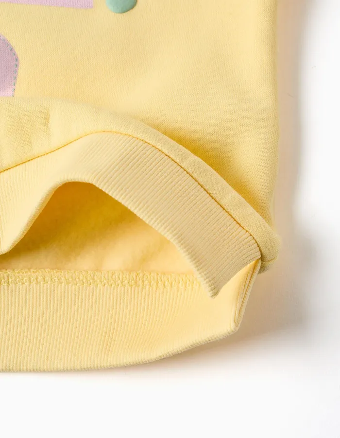 Brushed sweatshirt with printed hearts for baby girls, yellow