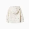 Brushed hooded jacket with floral pattern for baby girls, white