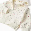 Brushed hooded jacket with floral pattern for baby girls, white