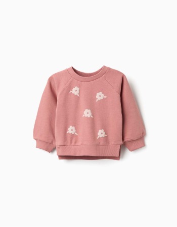 Sweatshirt with floral embossed print for baby girls, pink