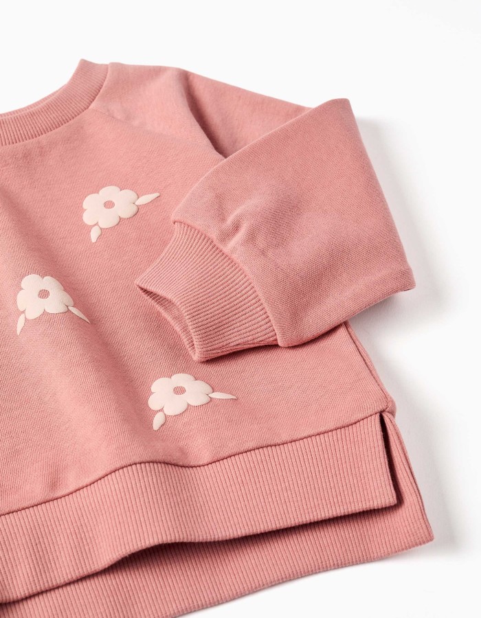 Sweatshirt with floral embossed print for baby girls, pink