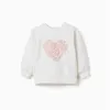 Sweatshirt with floral embossed print for baby girls, white/pink