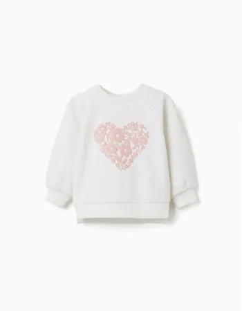 Sweatshirt with floral embossed print for baby girls, white/pink