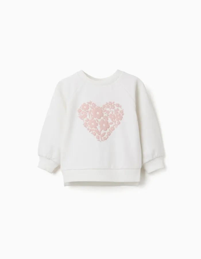 Sweatshirt with floral embossed print for baby girls, white/pink