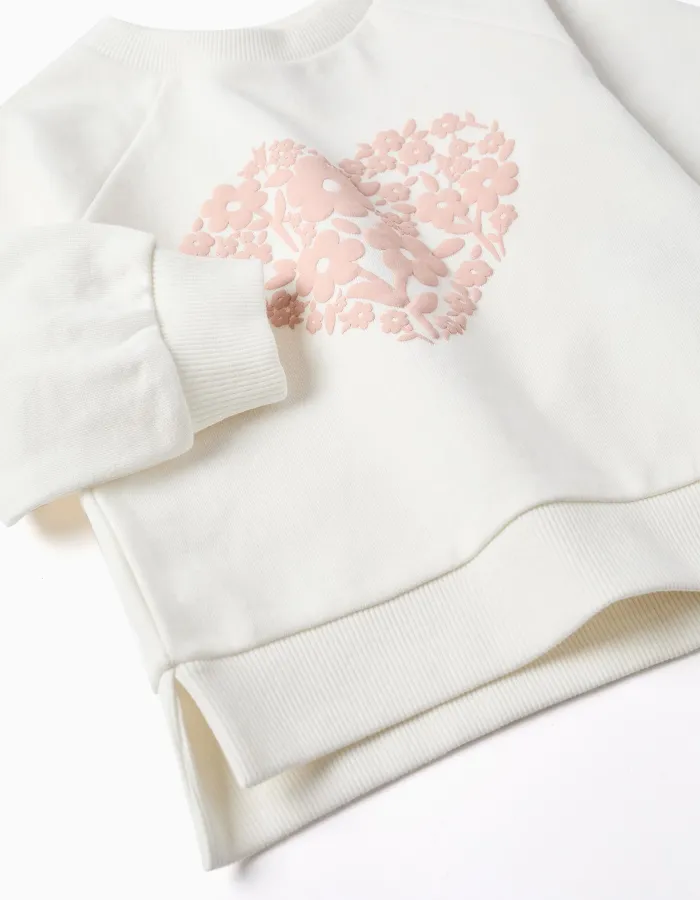 Sweatshirt with floral embossed print for baby girls, white/pink