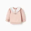 Cotton sweatshirt with embroidered collar for baby girls, light pink
