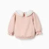 Cotton sweatshirt with embroidered collar for baby girls, light pink