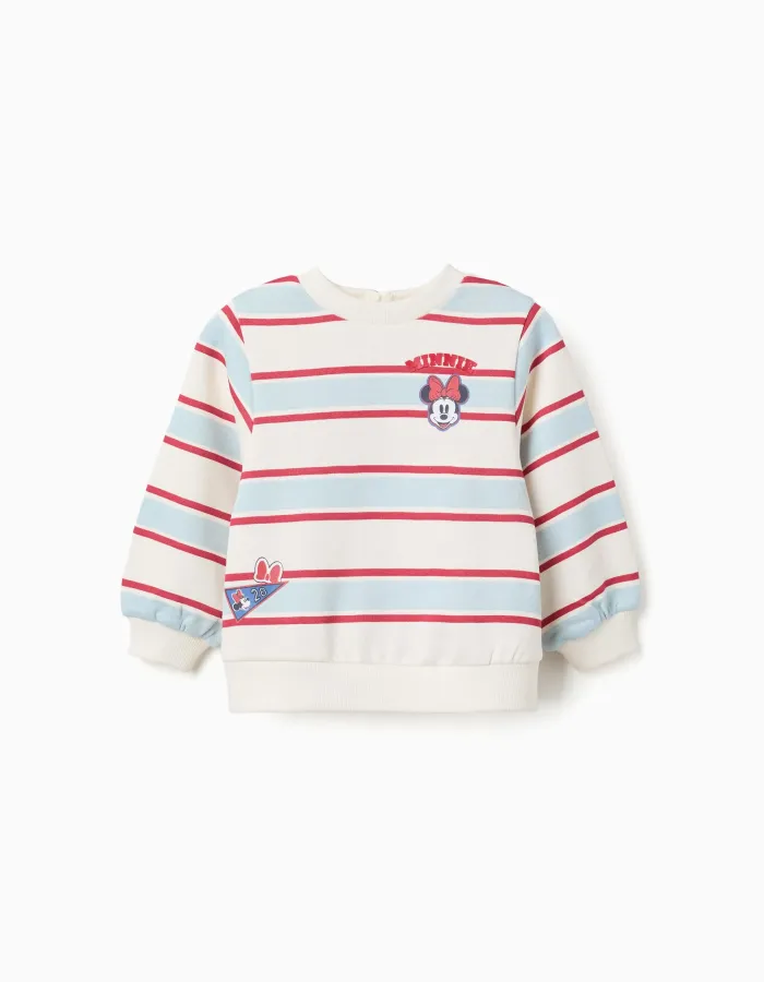 Striped brushed sweatshirt with Minnie for babies and girls, multicolour