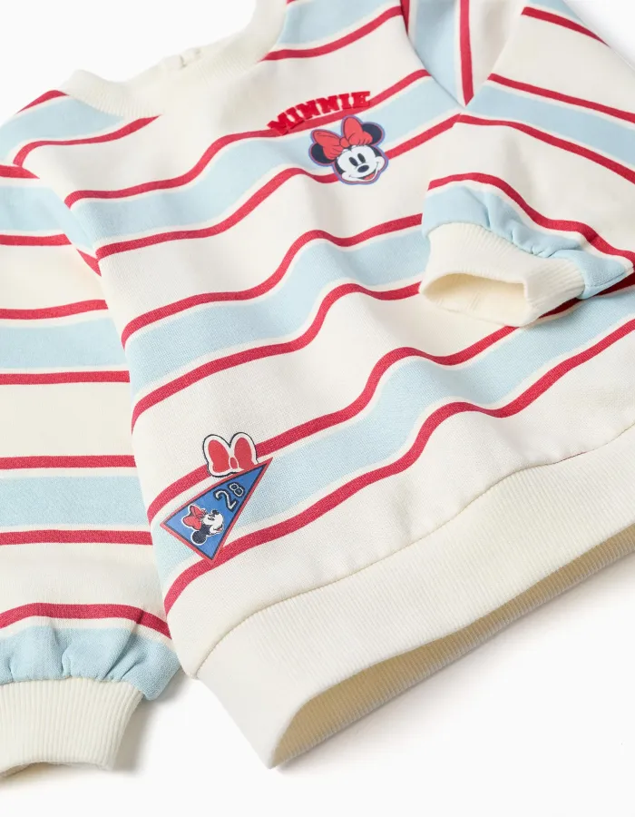 Striped brushed sweatshirt with Minnie for babies and girls, multicolour