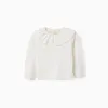 Knitted jumper with ruffled collar for baby girls, white