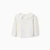Knitted jumper with ruffled collar for baby girls, white